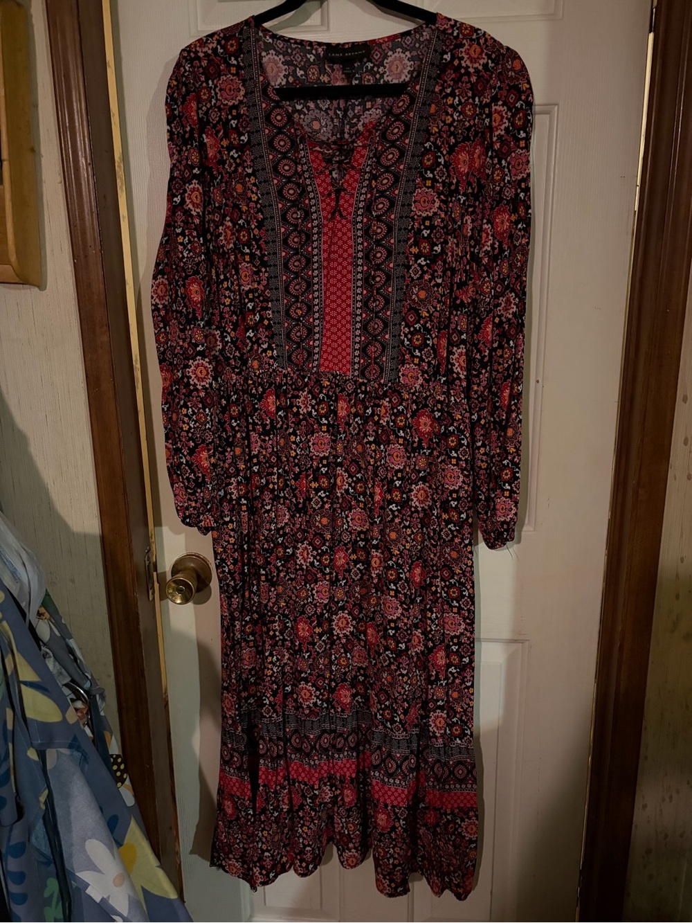 Lane Bryant Floral Boho Long Sleeve Dress in Black and Red
